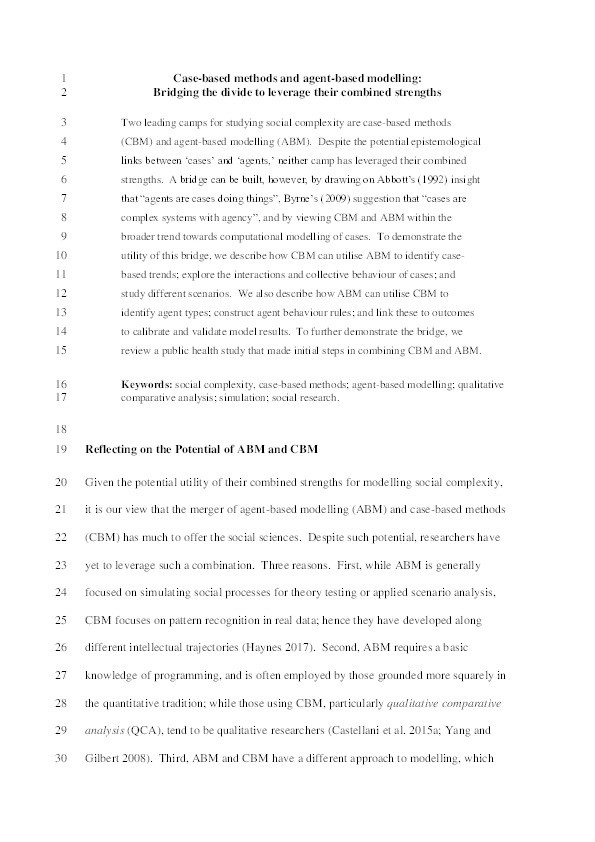 Case-based methods and agent-based modelling: bridging the divide to leverage their combined strengths Thumbnail