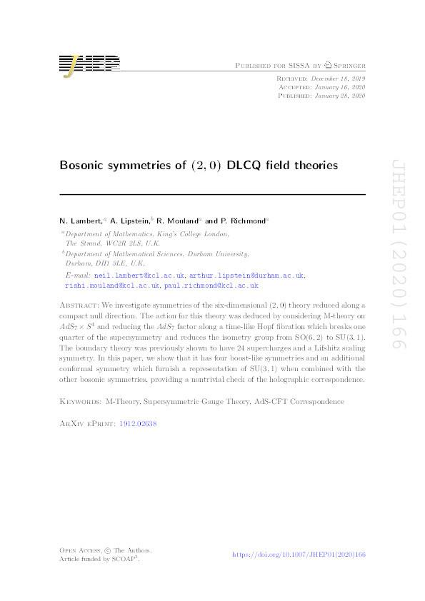 Bosonic Symmetries of $(2,0)$ DLCQ Field Theories Thumbnail