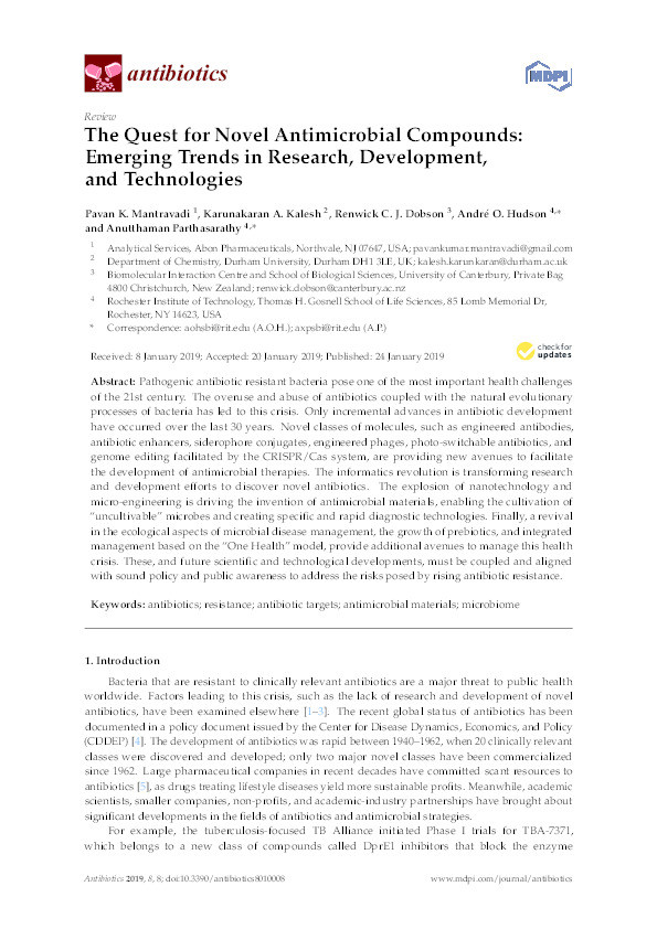 The Quest for Novel Antimicrobial Compounds: Emerging Trends in Research, Development, and Technologies Thumbnail