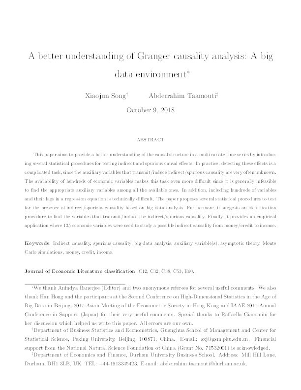 A better understanding of Granger causality analysis: A big data environment Thumbnail