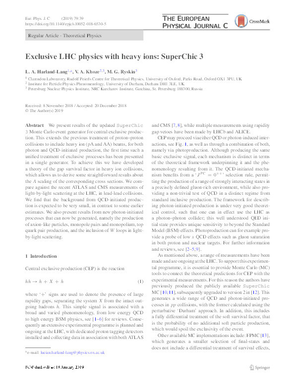 Exclusive LHC physics with heavy ions: SuperChic 3 Thumbnail