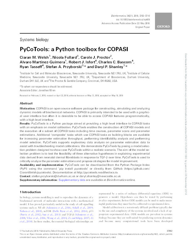 PyCoTools: a Python toolbox for COPASI Thumbnail