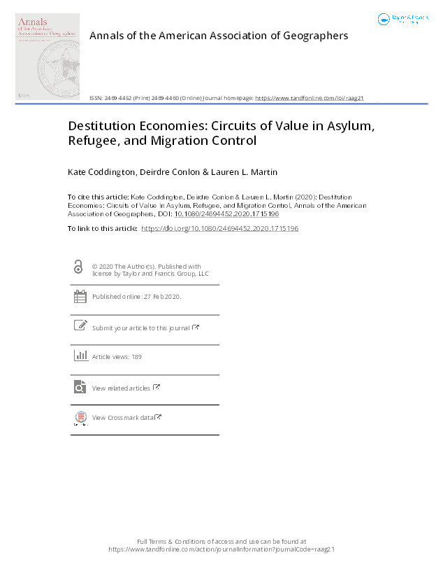 Destitution Economies: Circuits of Value in Asylum, Refugee, And Migration Control Thumbnail