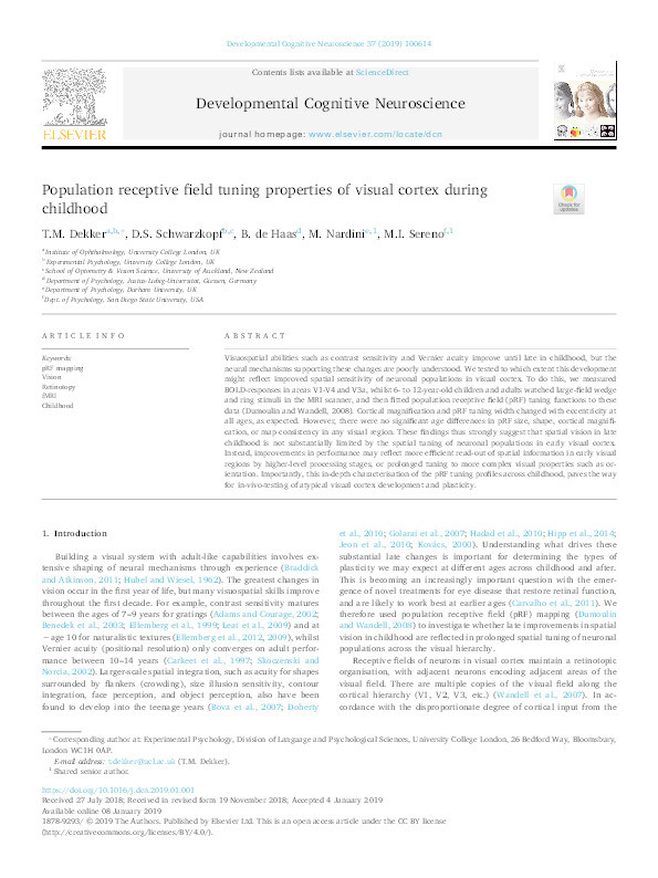 Population receptive field tuning properties of visual cortex during childhood Thumbnail