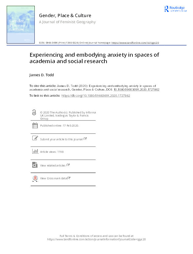 Experiencing and embodying anxiety in spaces of academia and social research Thumbnail