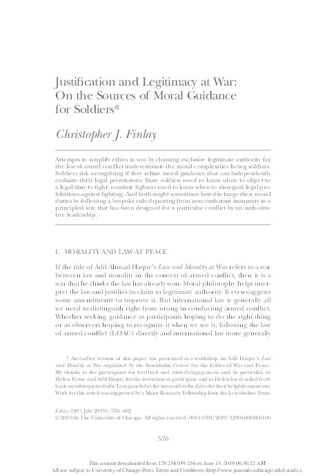 Justification and Legitimacy at War: on the Sources of Moral Guidance for Soldiers Thumbnail