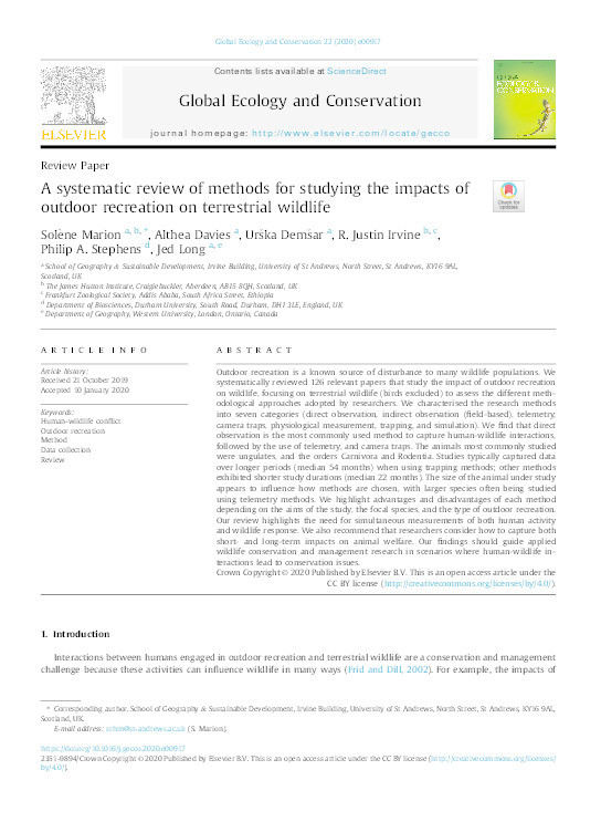 A systematic review of methods for studying the impacts of outdoor recreation on terrestrial wildlife Thumbnail