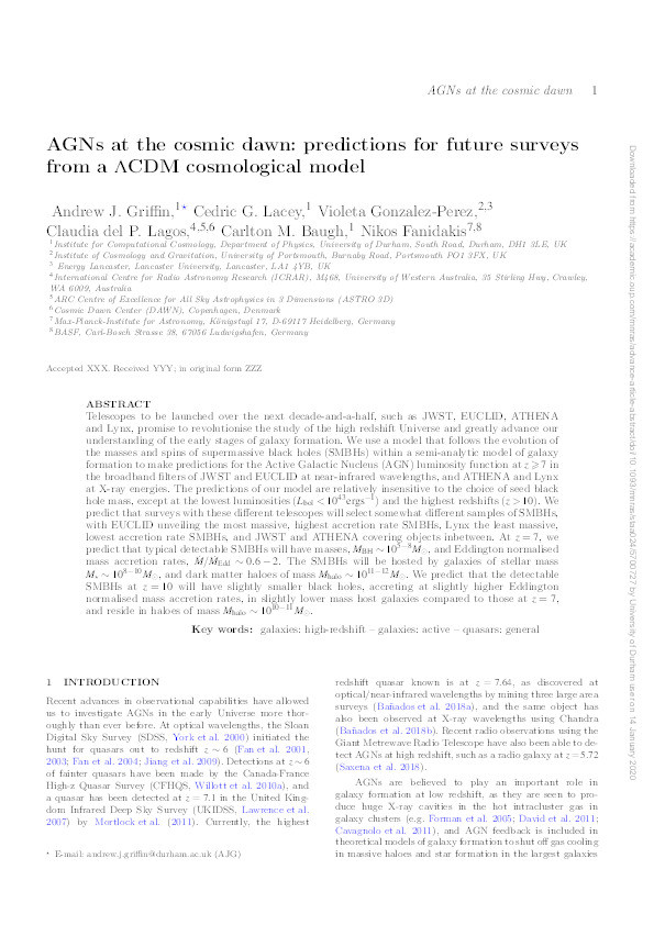 AGNs at the cosmic dawn: predictions for future surveys from a ΛCDM cosmological model Thumbnail