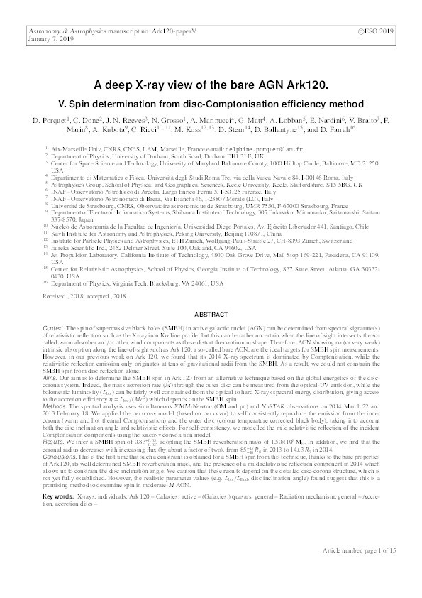 A deep X-ray view of the bare AGN Ark 120. V. Spin determination from disc-Comptonisation efficiency method Thumbnail