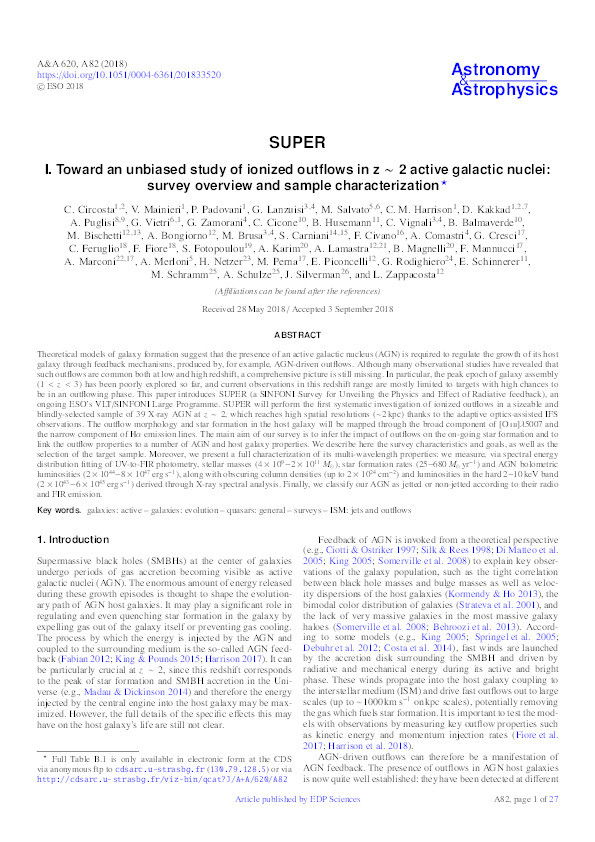SUPER: I. Toward an unbiased study of ionized outflows in z ∼ 2 active galactic nuclei: survey overview and sample characterization⋆ Thumbnail