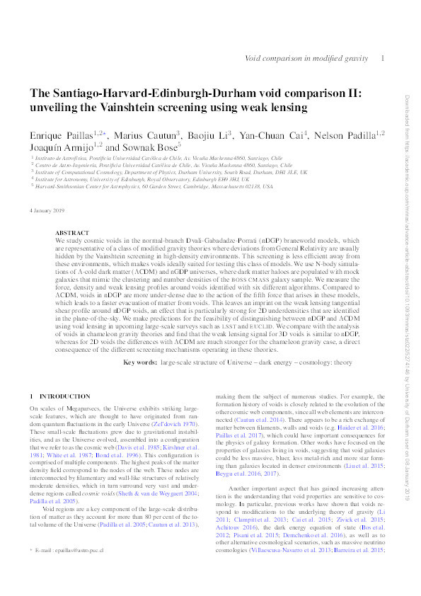 The Santiago-Harvard-Edinburgh-Durham void comparison II: unveiling the Vainshtein screening using weak lensing Thumbnail