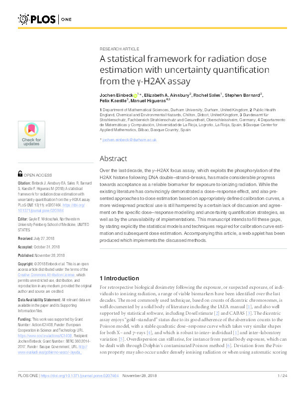 A statistical framework for radiation dose estimation with uncertainty quantification from the γ-H2AX assay Thumbnail
