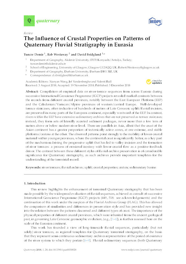 The Influence of Crustal Properties on Patterns of Quaternary Fluvial Stratigraphy in Eurasia Thumbnail