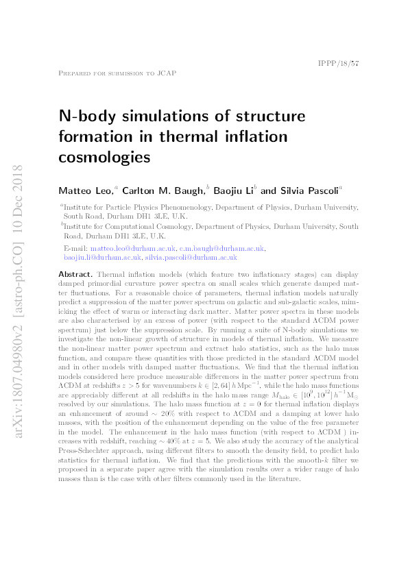 N-body simulations of structure formation in thermal inflation cosmologies Thumbnail