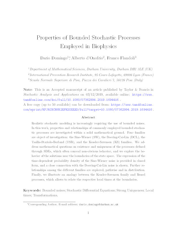 Properties of bounded stochastic processes employed in biophysics Thumbnail
