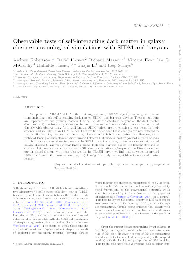 Observable tests of self-interacting dark matter in galaxy clusters: cosmological simulations with SIDM and baryons Thumbnail