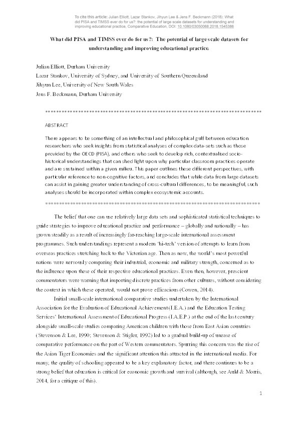 What did PISA and TIMSS ever do for us?: the potential of large scale datasets for understanding and improving educational practice Thumbnail