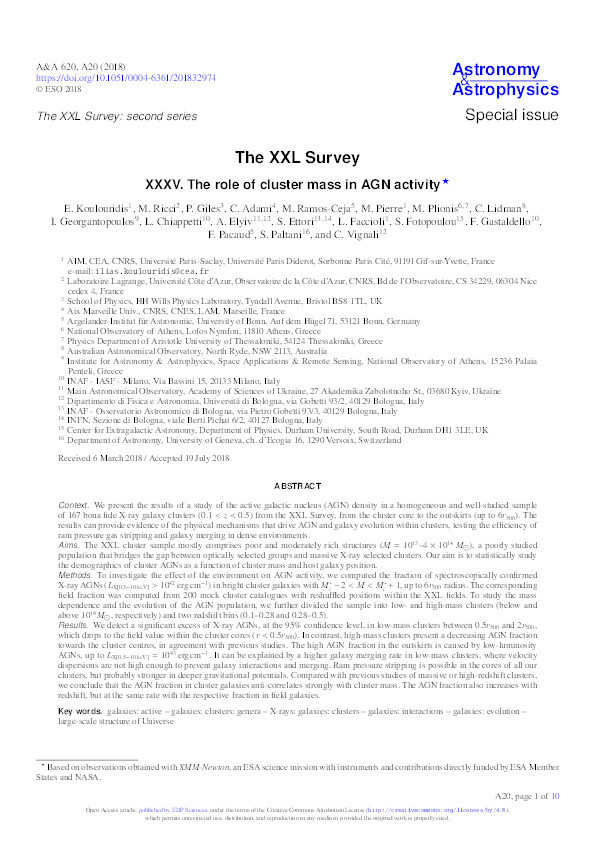 The XXL Survey: XXXV. The role of cluster mass in AGN activity Thumbnail