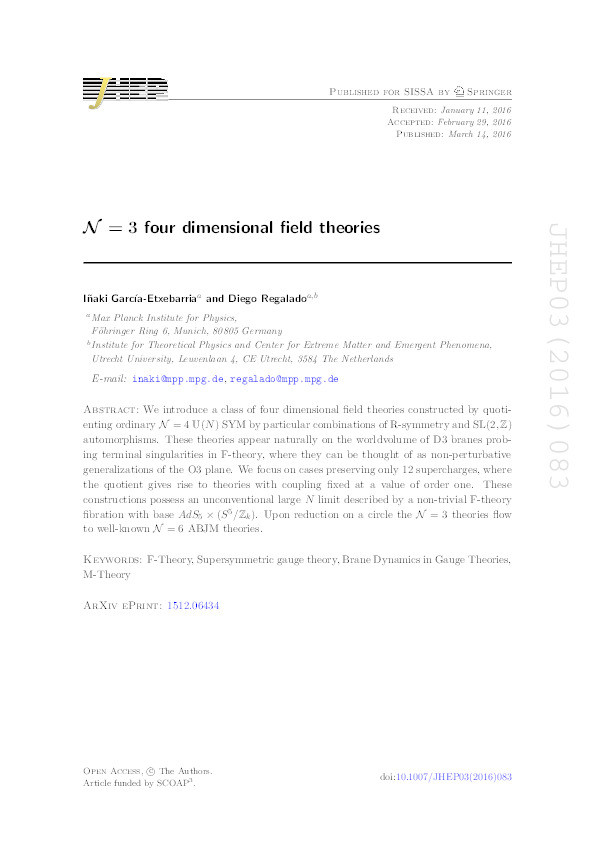 N=3 four dimensional field theories Thumbnail