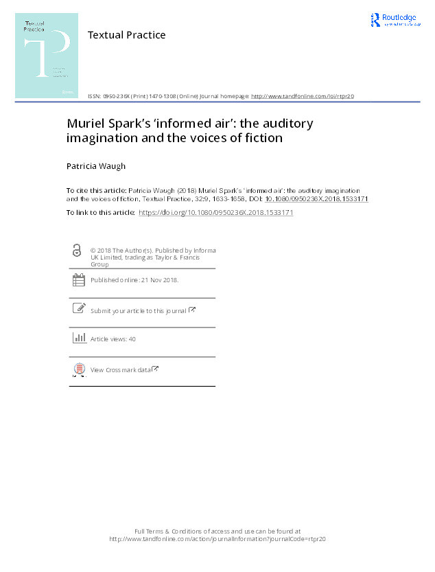 Muriel Spark’s ‘informed air’: the auditory imagination and the voices of fiction Thumbnail