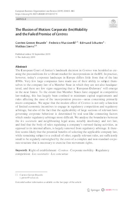 The Illusion of Motion: Corporate (Im)Mobility and the Failed Promise of Centros Thumbnail