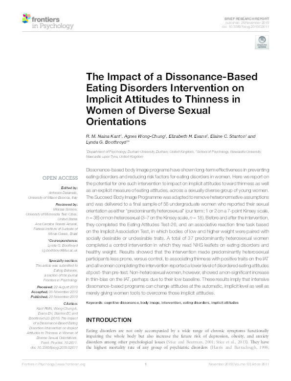 The Impact of a Dissonance-Based Eating Disorders Intervention on Implicit Attitudes to Thinness in Women of Diverse Sexual Orientations Thumbnail