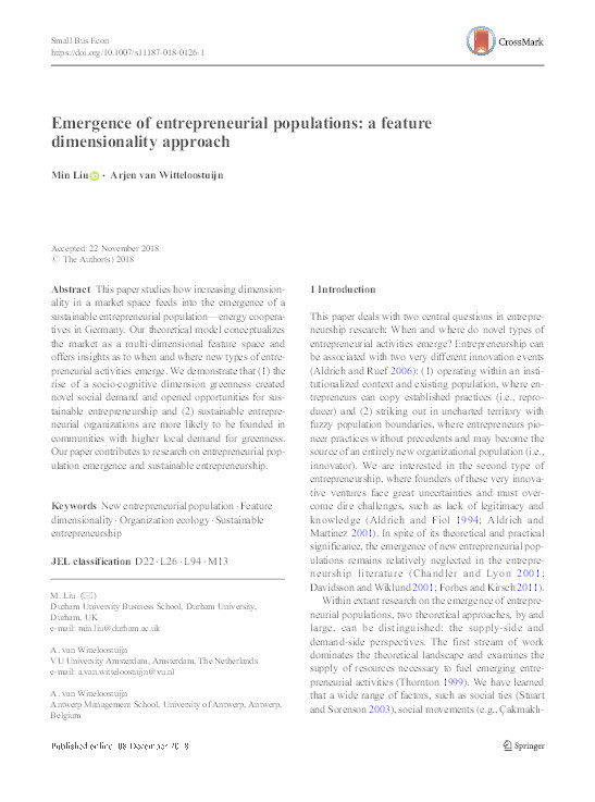 Emergence of Entrepreneurial Populations - A Feature Dimensionality Approach Thumbnail