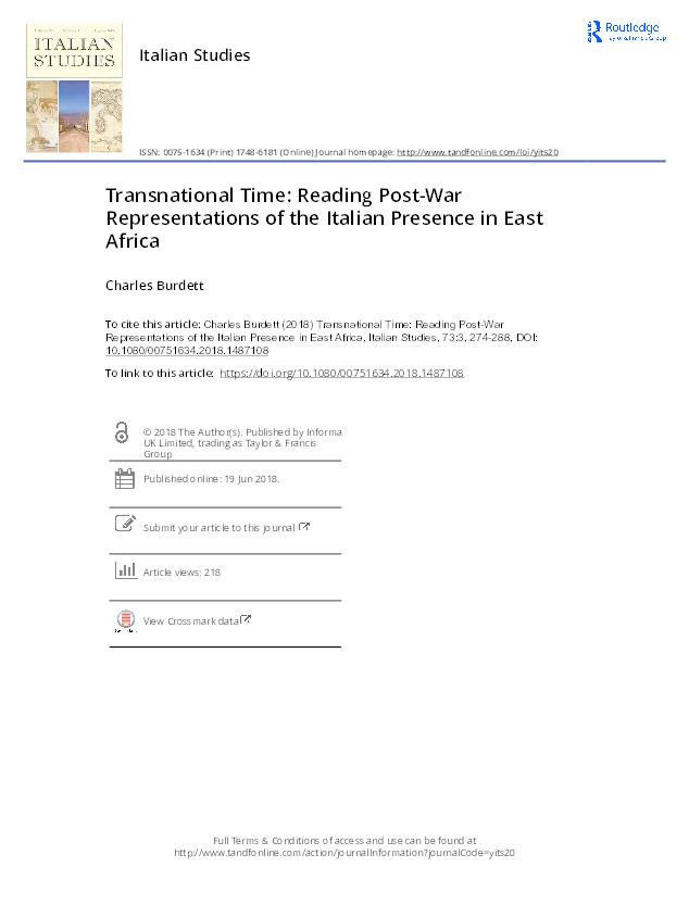 Transnational Time: Reading Post-War Representations of the Italian Presence in East Africa Thumbnail