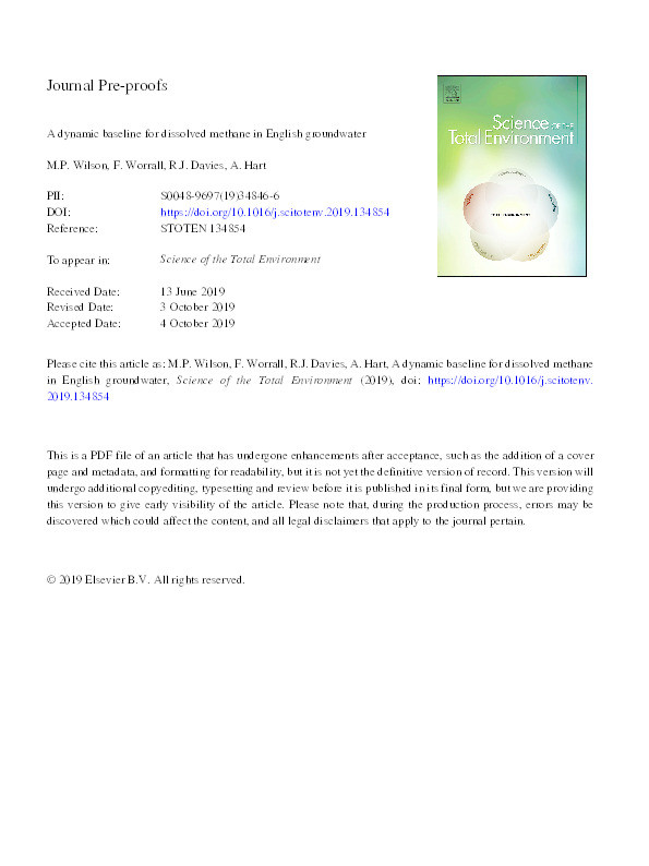 A dynamic baseline for dissolved methane in English groundwater Thumbnail