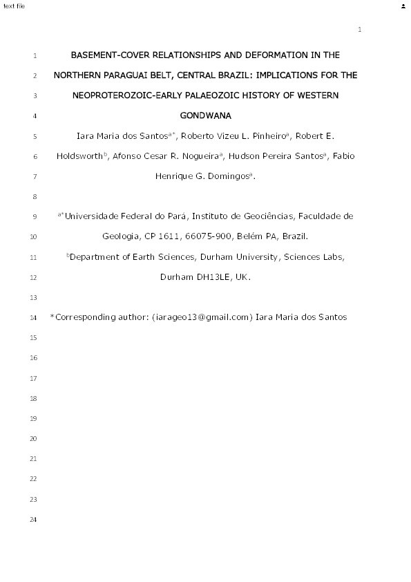 Basement-cover relationships and deformation in The Northern Paraguai Belt, central Brazil: Implications for the Neoproterozoic-early palaeozoic history of western Gondwana Thumbnail