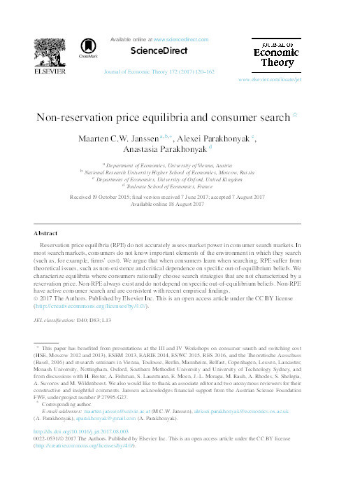 Non-reservation price equilibria and consumer search Thumbnail