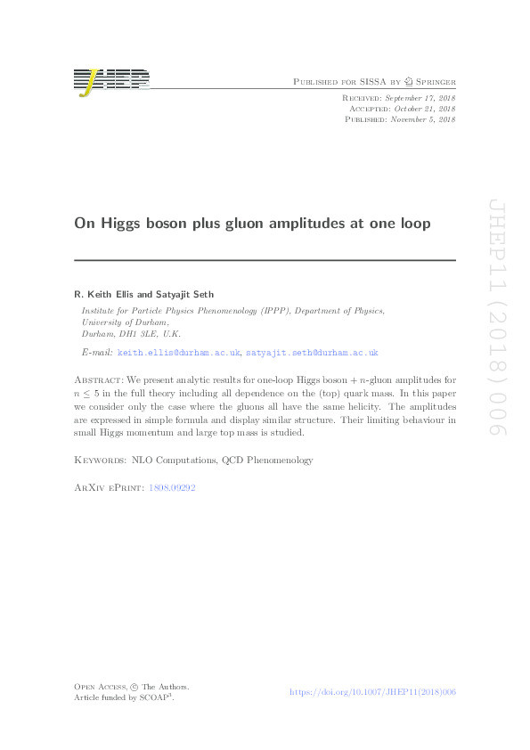On Higgs boson plus gluon amplitudes at one loop Thumbnail