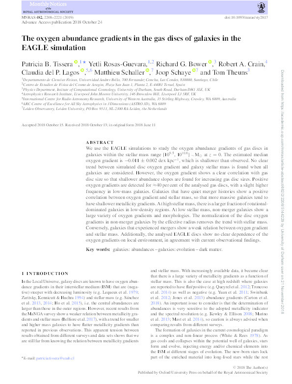 The oxygen abundance gradients in the gas discs of galaxies in the EAGLE simulation Thumbnail