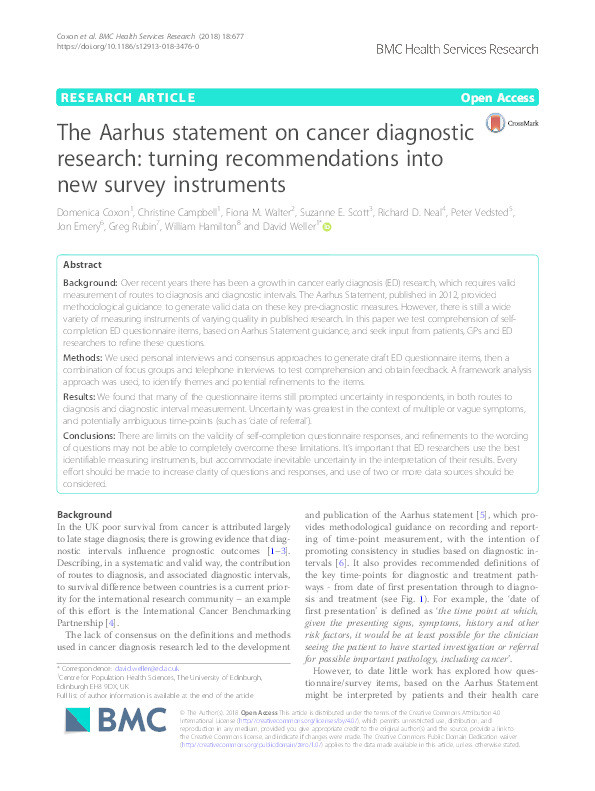 The Aarhus statement on cancer diagnostic research: turning recommendations into new survey instruments Thumbnail
