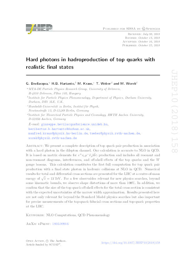 Hard photons in hadroproduction of top quarks with realistic final states Thumbnail