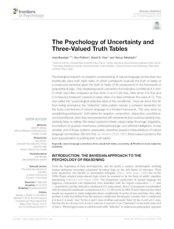 The Psychology of Uncertainty and Three-Valued Truth Tables Thumbnail