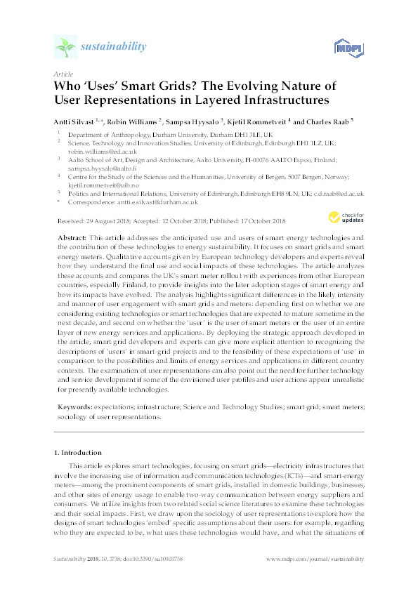 Who ‘Uses’ Smart Grids? The Evolving Nature of User Representations in Layered Infrastructures Thumbnail