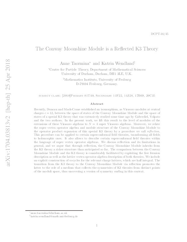 The Conway Moonshine Module is a Reflected K3 Theory Thumbnail