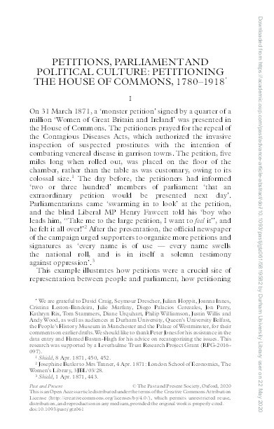 Petitions, Parliament and Political Culture: Petitioning the House of Commons, 1780-1918 Thumbnail