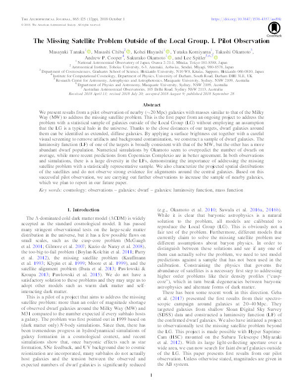 The Missing Satellite Problem Outside of the Local Group. I. Pilot Observation Thumbnail