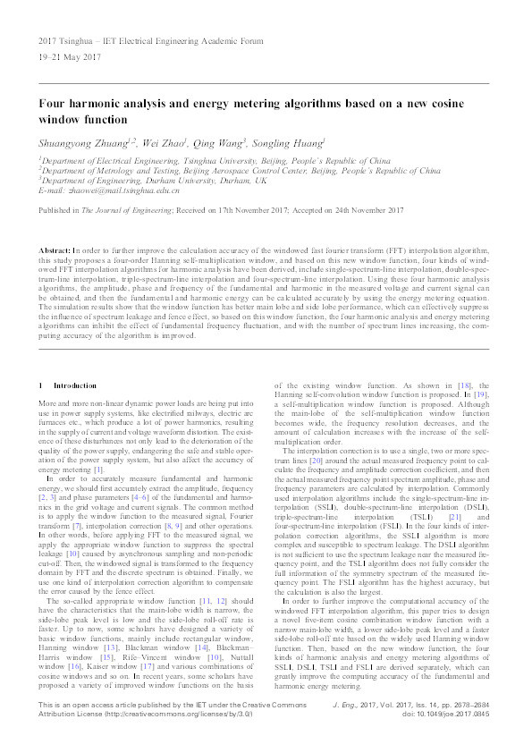 Four harmonic analysis and energy metering algorithms based on a new cosine window function Thumbnail