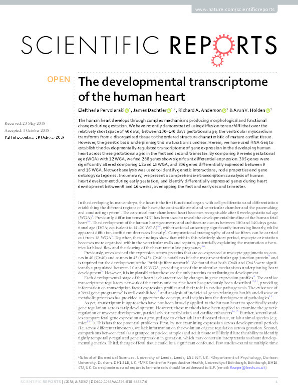 The developmental transcriptome of the human heart Thumbnail