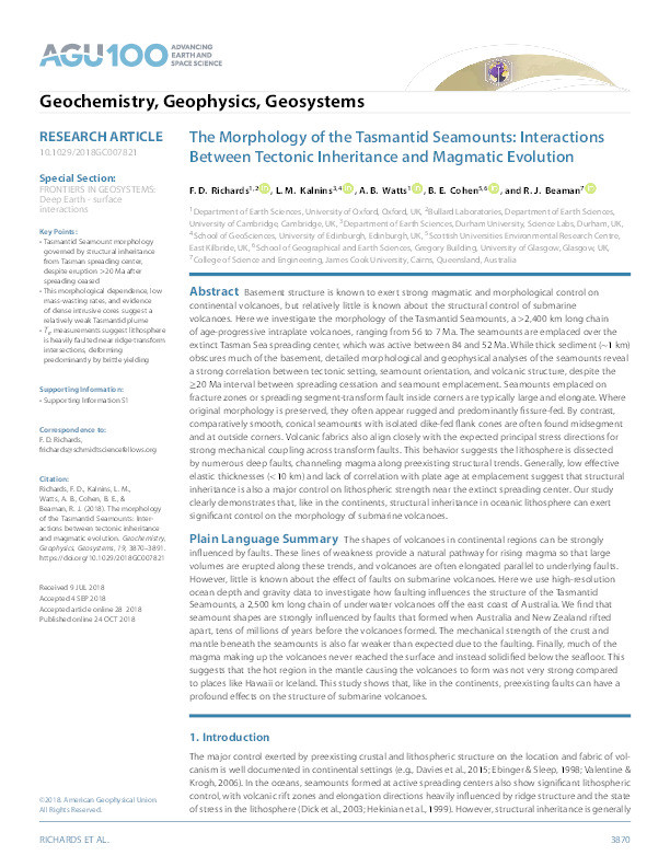 The Morphology of the Tasmantid Seamounts: Interactions Between Tectonic Inheritance and Magmatic Evolution Thumbnail