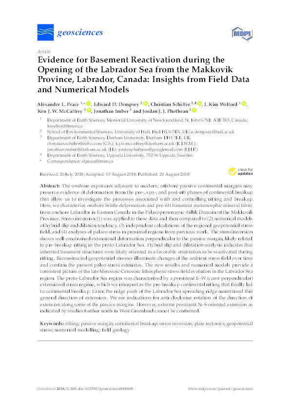 Evidence for Basement Reactivation during the Opening of the Labrador Sea from the Makkovik Province, Labrador, Canada: Insights from Field Data and Numerical Models Thumbnail