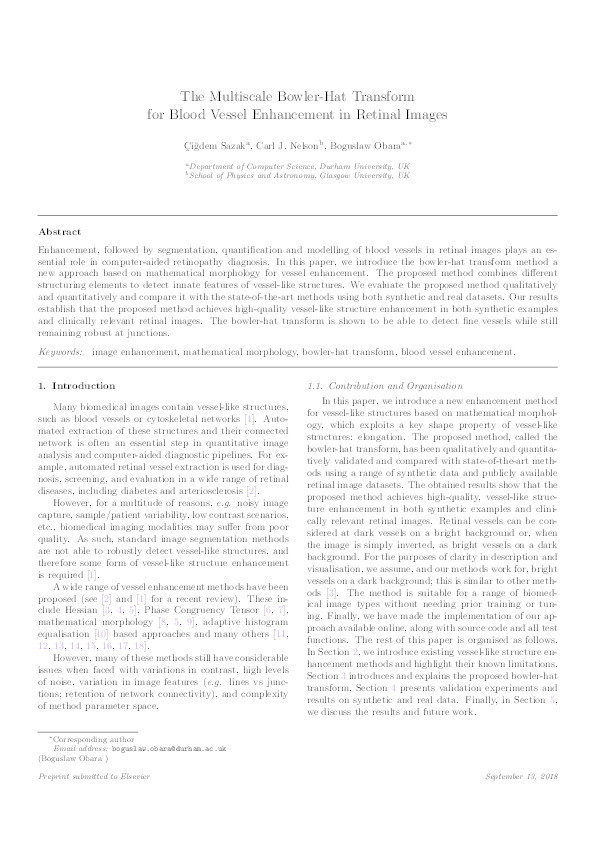 The multiscale bowler-hat transform for blood vessel enhancement in retinal images Thumbnail