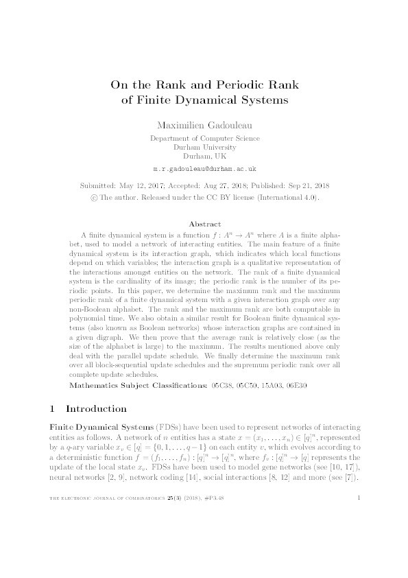 On the Rank and Periodic Rank of Finite Dynamical Systems Thumbnail