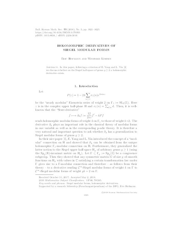 Holomorphic derivatives of Siegel modular forms Thumbnail