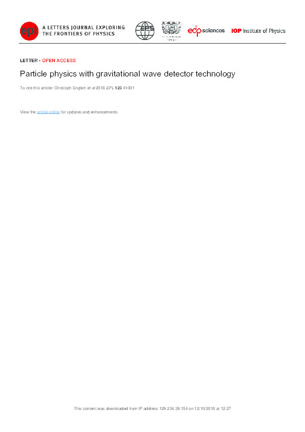 Particle physics with gravitational wave detector technology Thumbnail