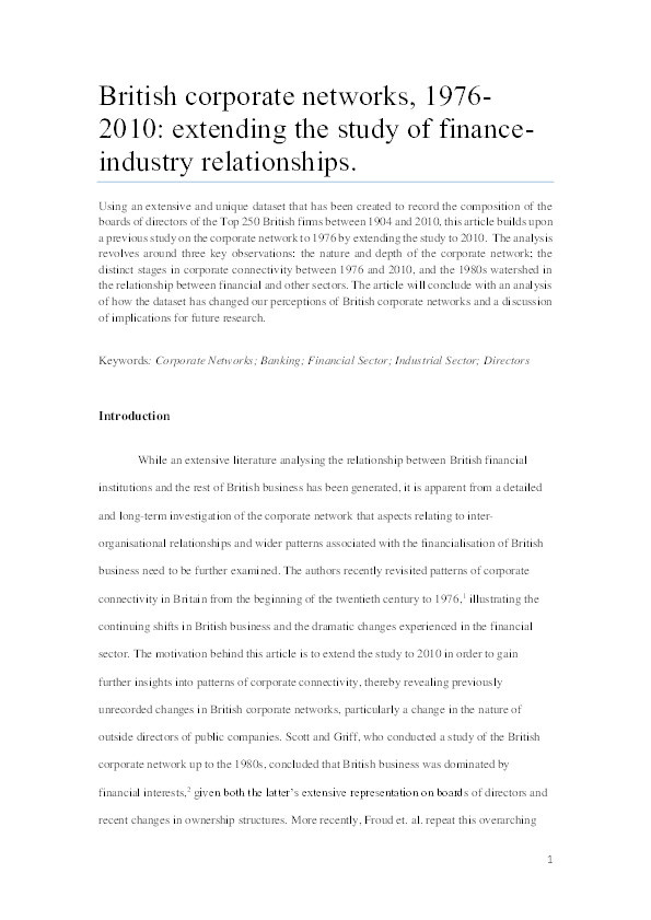 British corporate networks, 1976-2010: extending the study of finance-industry relationships Thumbnail