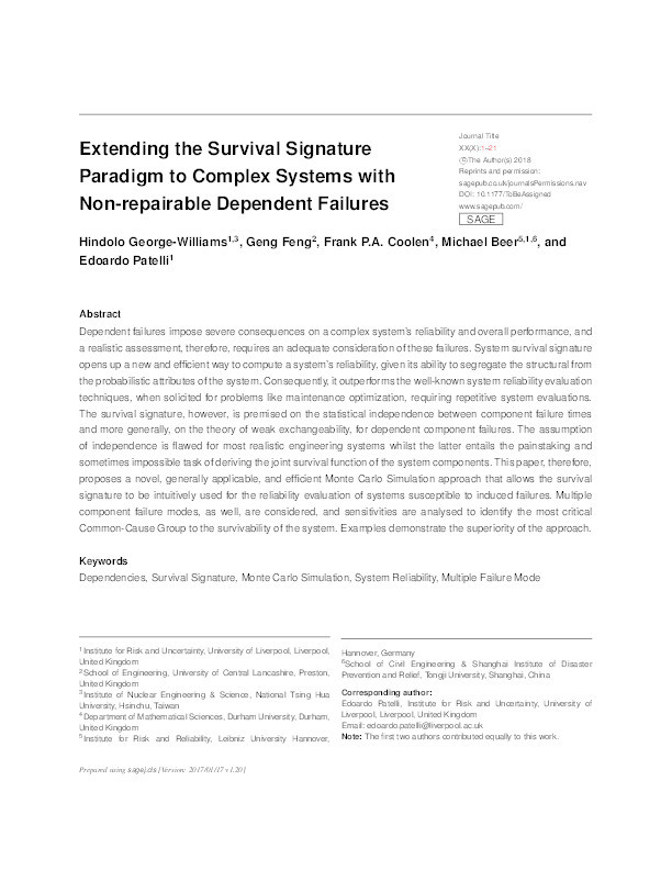 Extending the survival signature paradigm to complex systems with non-repairable dependent failures Thumbnail